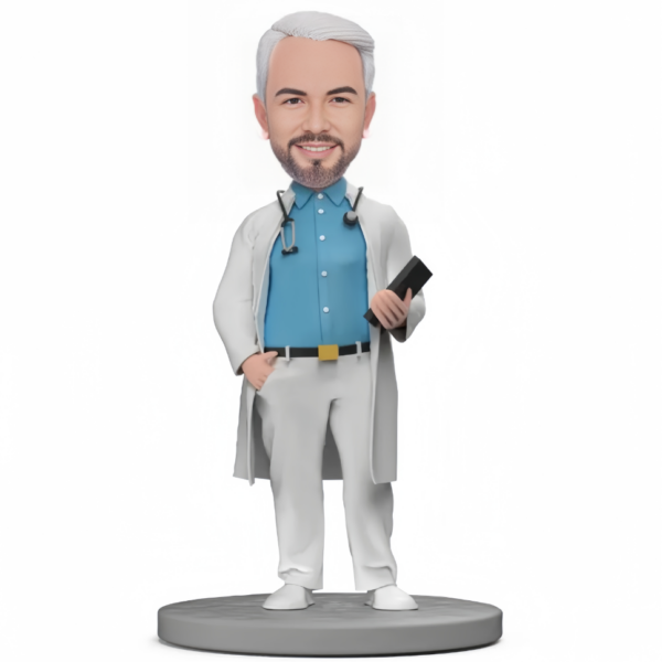 Doctor With Stethoscope Custom Bobblehead With Engraved Text