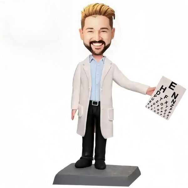 Male Optometrist Custom Bobblehead With eye chart