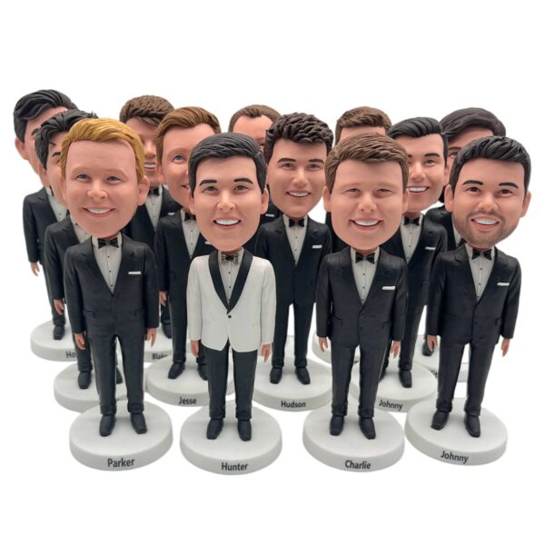 Custom Groomsmen Bobbleheads from Photo – Personalized Wedding Party Gifts (Set of 3+)