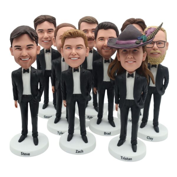 Custom Groomsmen Bobbleheads from Photo – Personalized Wedding Party Gifts (Set of 3+)