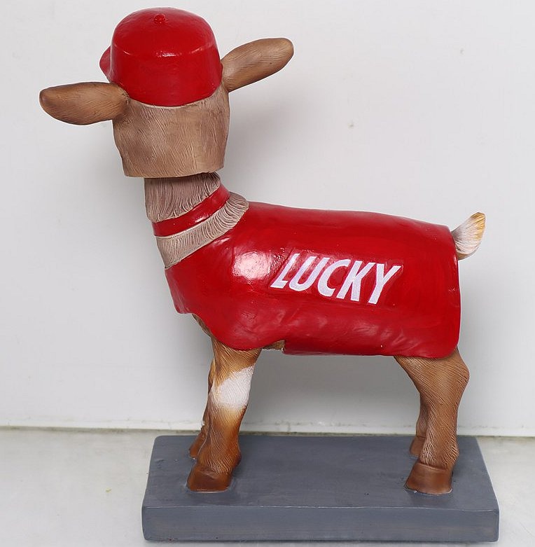 Hand painted Lucky the Goat mascot figurine