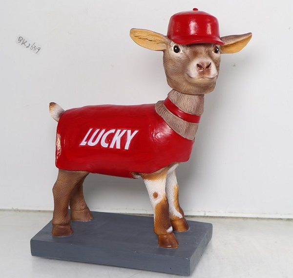Hand painted Lucky the Goat mascot figurine